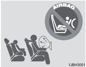 Не устанавливайте детское кресло на переднее пассажирское сиденье