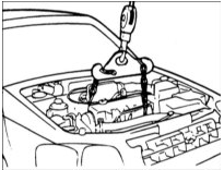 1. Закрепите захваты грузоподъемного механизма за проушины двигателя и поднимите