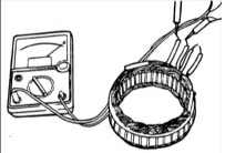 1. Омметром проверьте проводимость между проводами катушки статора. При отсутствии