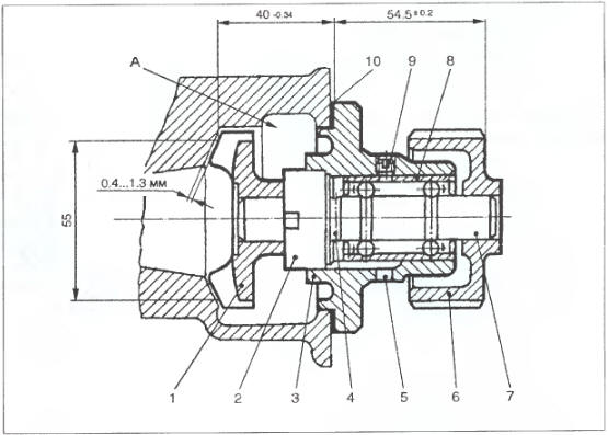 Рис. 2.37.3. Водяной насос двигателя: 1 - крыльчатка; 2 - манжета; 3 - корпус;