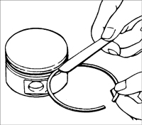 1. Вставьте новое поршневое кольцо в канавку поршня и щупом измерьте зазор