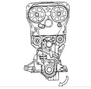 4. Проверьте, что метка I на шкиве распределительного вала впускных клапанов