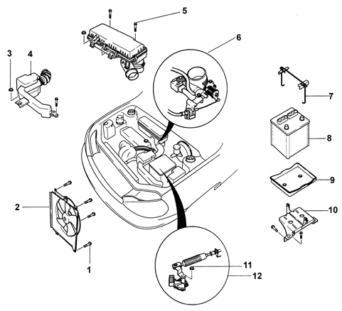 Элементы моторного отсека и двигателя
