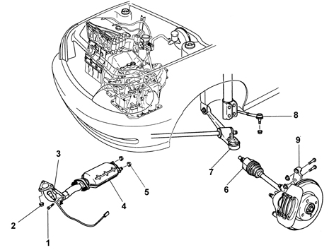 Поворотный кулак, приводной вал и каталитический нейтрализатор