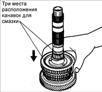 1. Установите шестерню 1-ой передачи, кольцо синхронизатора 1-ой передачи и