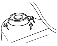 2. Установите верхнюю опору стойки на место в кузове и закрепите гайками.