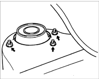 6. Отверните гайки крепления верхней части стойки передней подвески к кузову.