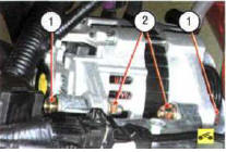 7. Отверните гайки 2, удерживая болты 1 от проворачивания, и извлеките болты.