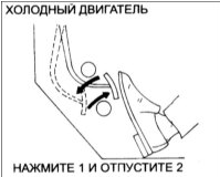 Перед пуском холодного двигателя нажмите на педаль акселератора до упора и отпустите