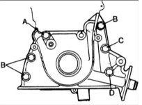 Установите переднюю крышку с новой прокладкой и закрепите болтами, затянув их